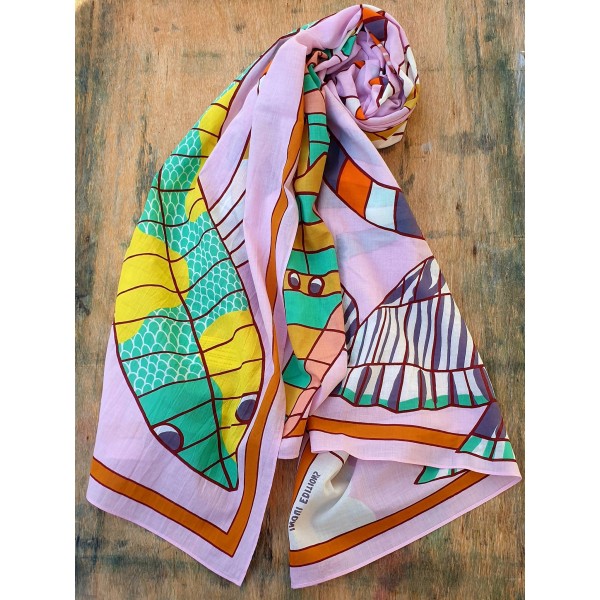 Inoui Editions medvilnės skara CERFS VOLANTS PINK